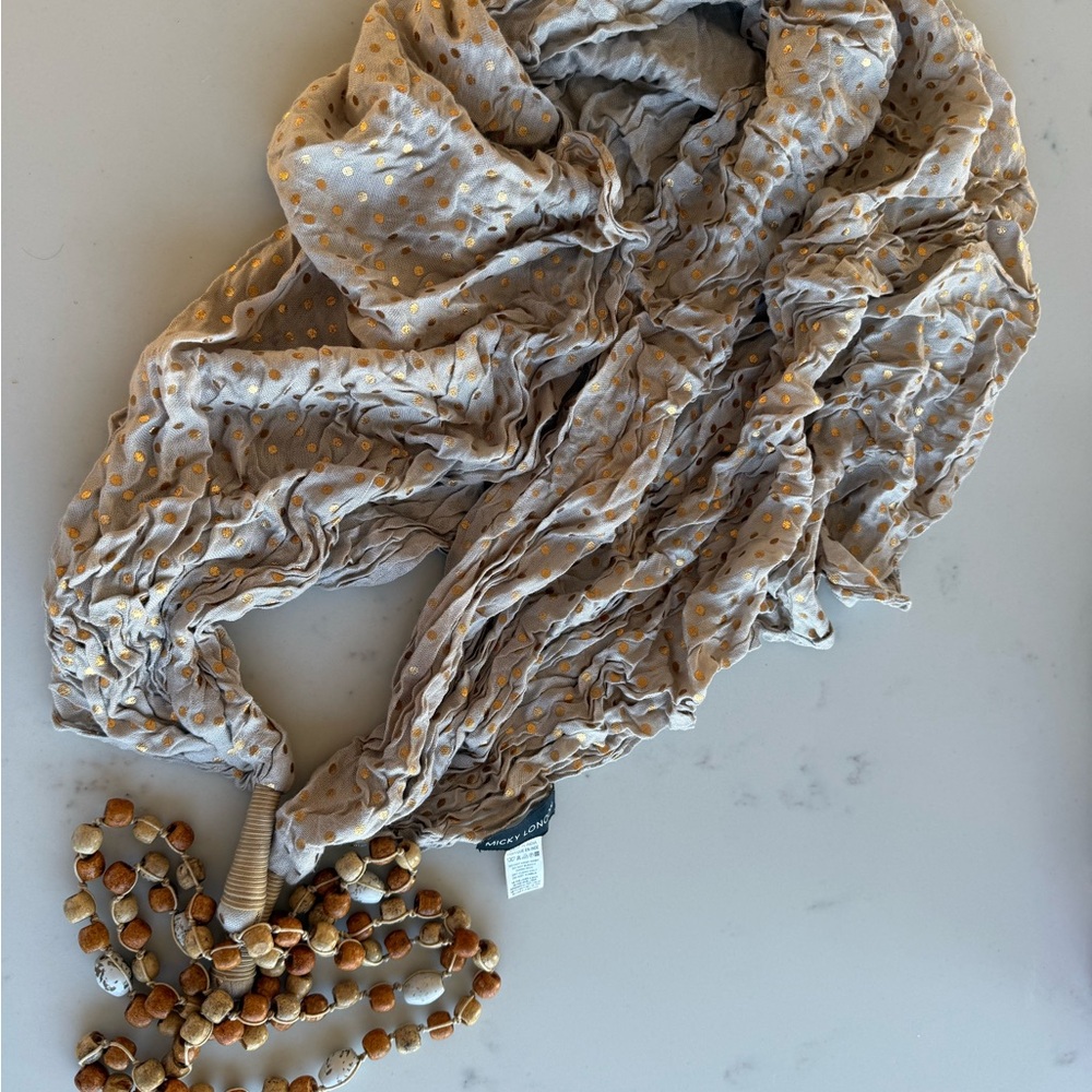 Anthropologie x Micky London Gold & Wood Bead Polka Dot Scarf